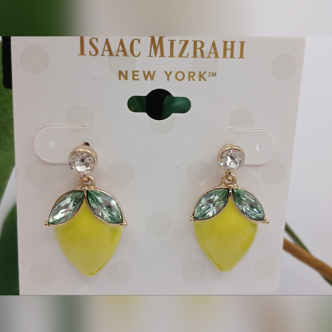 Isaac Mizrahi Lemon Drop Yellow And Green Crystal Earrings Nwt 19$